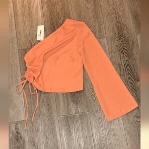 NWT ASOS Orange Asymmetrical Bell Sleeve Crop Blouse, Side Sinch, Sz Sm 2